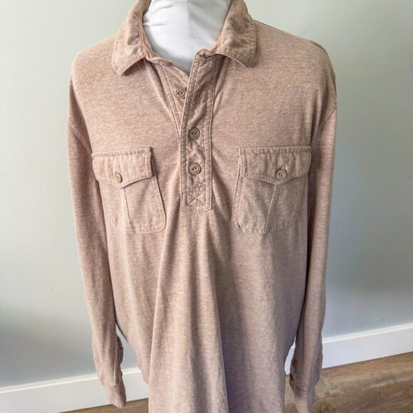 Gap Mens Tan Long Sleeve Polo Tee - Picture 2 of 8